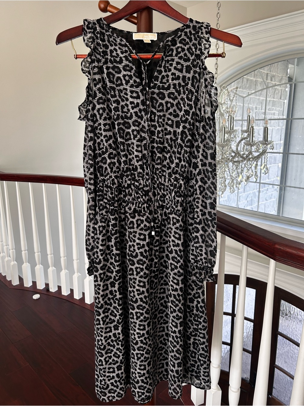 Michael Kors Black and Gray Printed Top with Crew Neck